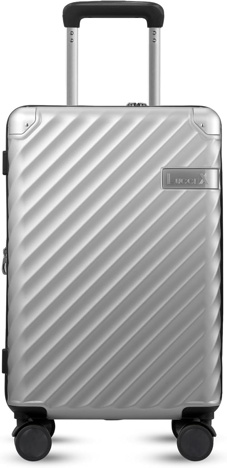 LUGGEX Luggage with Spinner Wheels, Polycarbonate Expandable Hard Shell Suitcase, Carry On 20 Inch, Silver