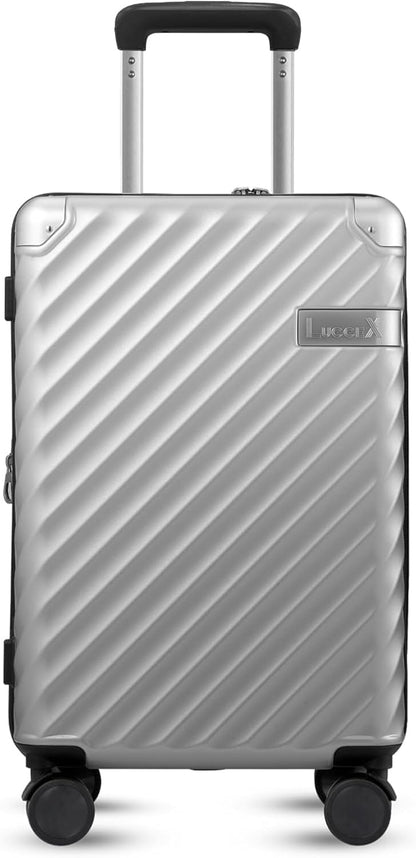 LUGGEX Luggage with Spinner Wheels, Polycarbonate Expandable Hard Shell Suitcase, Carry On 20 Inch, Silver