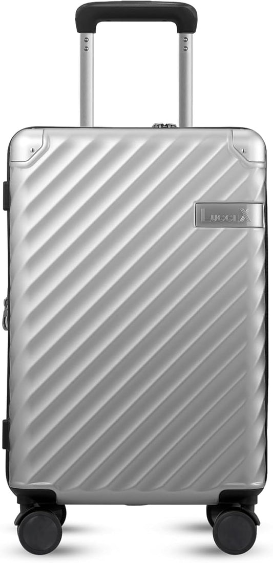 LUGGEX Luggage with Spinner Wheels, Polycarbonate Expandable Hard Shell Suitcase, Carry On 20 Inch, Silver
