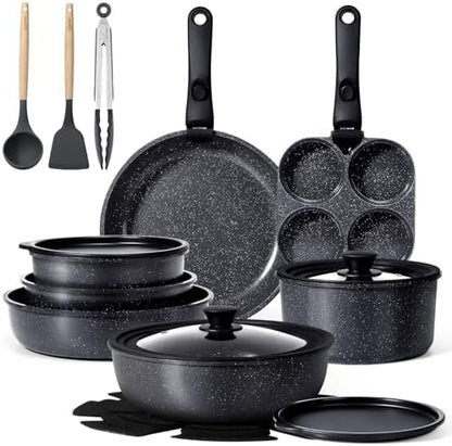 GIPP Pots and Pans Set Non Stick,Kitchen Cookware Set Detachable Handle, Non Toxic Cooking Pan Set with Frying Pans Set,RV Cookware Sets for All Stoves,Dark Grey,21PCS