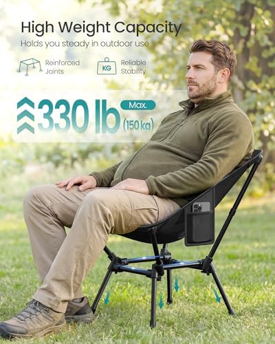 SONGMICS Camping Chair, Steel Frame, Supports 330.7 lb, 2 Storage Pockets