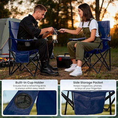 Portable Camping Chair 4 Pack, Folding Outdoor Chair with Cup Holder & Side Pocket for Camping, Hiking, Picnic, Beach (Navy Blue)