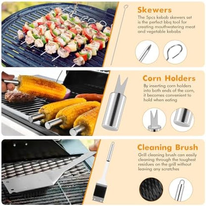 Grill Utensils Set,15 Pcs Stainless Steel BBQ Accessories Set, Portable Professional Grill Tool, Perfect Grill Kit Gift for Outdoor with Bag