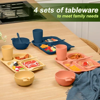 Honoson 24pcs Wheat Straw Dinnerware, Unbreakable, Bright Color