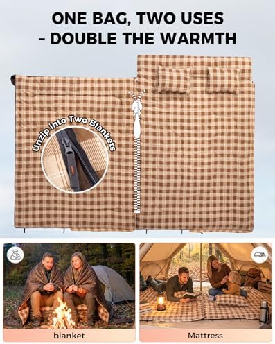 KingCamp Double Sleeping Bag for Adults, Queen Size 2 Person Sleeping Bag