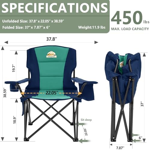 Colegence Oversized Heavy Duty Camping Chairs, 2 Pack, 450 lb, Dark Blue