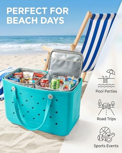 Insulated Cooler Organizer Insert Compatible with XL Bogg Bag,2-in-1 Dry-Wet Separate Tote Insert Leakproof Cooler&Mesh Storage Bag,Bogg Bag Accessories for Beach,Camping