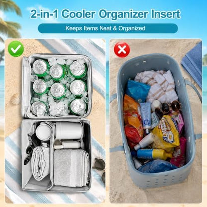 2-in-1 Insulated Cooler Organizer Insert for Bogg Bag XL – Leak-Proof Ice Chest with Zipper and Cup Holder Included – Lightweight Mesh Divider Pouch for Beach, Camping, Road Trips