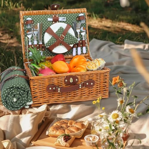 Picnic Basket for 4 Persons with Waterproof Picnic Blanket