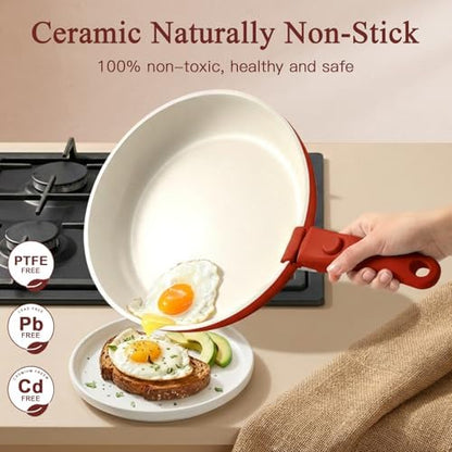GiPP 5PCS Pots and Pans Set Non Stick, Nonstick Cookware Set Detachable Handle, Ceramic Pots for Cooking Non Stick with Removable Handle, RV Cookware Set for All Stoves, Red Black Gradien