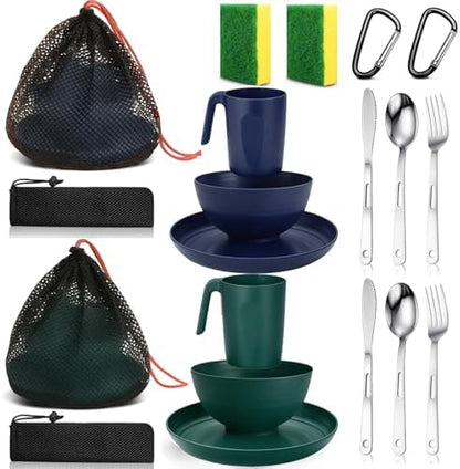 Scout Camping Mess Kit for Person Boy Scout Dishes Set Girl Scout Mess Kit with Mesh Bag Reusable Light Weight Eating Utensils Plastic Camping Cutlery Set for Travel Camp