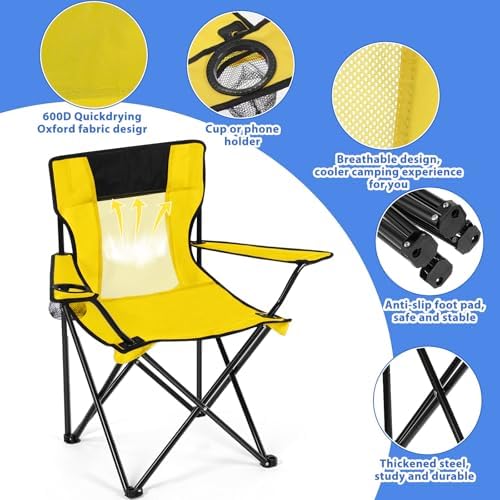 Shellwei 2 PCS Folding Camping Chair with Cupholder and Carry Bag Regular Size Colorful Breathable Portable Lightweight Lawn Chair with Side Pocket for Fishing Hiking Beach Outdoor Activity