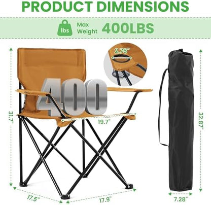 2 Pack Portable Camping Chairs Folding Lawn Chair Outdoor Lightweight Beach Chair with Cup Holder & Carry Bag for Outside Sports, Fishing, Hiking, Travel, Picnic, Backyard (Orange, Medium)