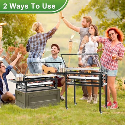 Rotating Flip Charcoal Grill for Outdoor Camping BBQ Cooking