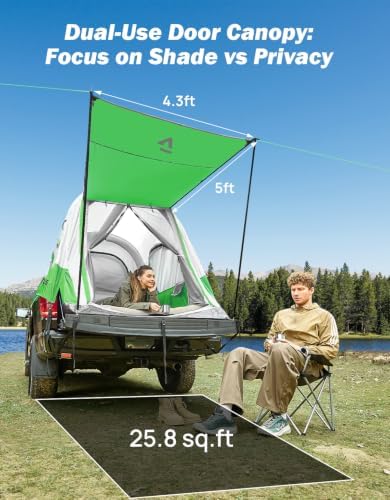 JOYTUTUS Inflatable Truck Bed Tent 5.5-6.5FT with Awning, Includes Air Pump for Quick 30S Setup, Dual-use Pickup or Camping Tent for 2 Person, Truck Tent with Waterproof Roof Shade and 3 Windows