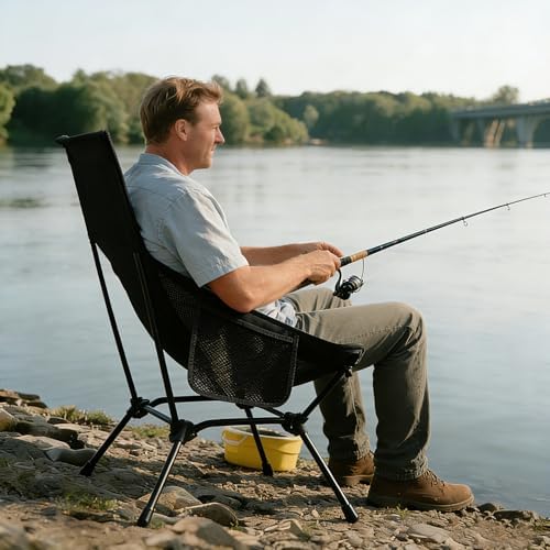 High Back Camping Chair with Pillow, 2-in-1 Height Adjustable, Heavy Duty