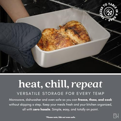 Glass Food Storage Container with Lid, 5-Cup Medium Square | Microwave-Safe Airtight Lid, Oven-Safe Ceramic-Coated Glass | Zero Plastic, No PFAS/PFOA/BPA, Reusable [Crema]