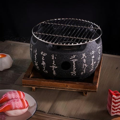 Japanese Yakitori Konro Grill Tabletop Round BBQ Grill Charcoal Stove Portable Camping Grill 8 inch Diameter Aluminum Alloy (Wire Grid Top)
