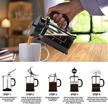 QUQIYSO French Press Coffee Maker 21oz,Borosilicate Glass Coffee Press