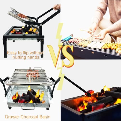 360° Rotating BBQ Grill, Outdoor Flipping Charcoal Grill