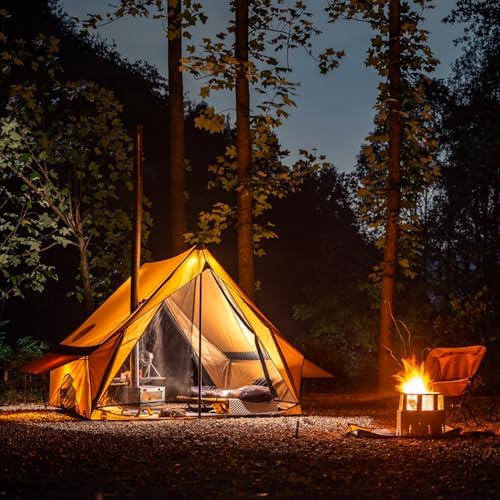 POMOLY Camping Hot Tent Cabin Tent, Chalet 70 Series Portable Wall Tents with Stove Jack and Two Poles for 2-3 Person Hiking, Backpacking