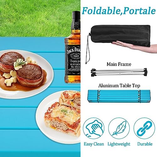 Grope Portable Camping Table,Aluminum Folding Beach Table (Deep Blue-M)