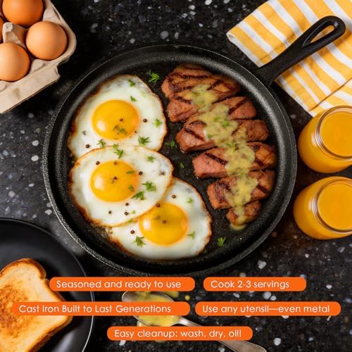 Cast Iron Set 6 Piece, PFAS-Free, Pre-Seasoned Pots and Pans Set