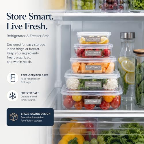 Lustroware Micro Clear Food Storage Containers with Lids – Set of 5 BPA-Free Nesting Canisters, Space-Saving Clear Tritan Body, Shatterproof, Stackable, Dishwasher & Microwave Safe, Made in Japan