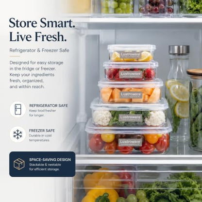 Lustroware Micro Clear Food Storage Containers with Lids – Set of 5 BPA-Free Nesting Canisters, Space-Saving Clear Tritan Body, Shatterproof, Stackable, Dishwasher & Microwave Safe, Made in Japan