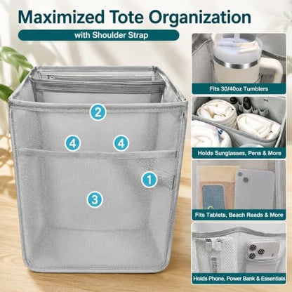2-in-1 Insulated Cooler Organizer Insert for Bogg Bag XL – Leak-Proof Ice Chest with Zipper and Cup Holder Included – Lightweight Mesh Divider Pouch for Beach, Camping, Road Trips