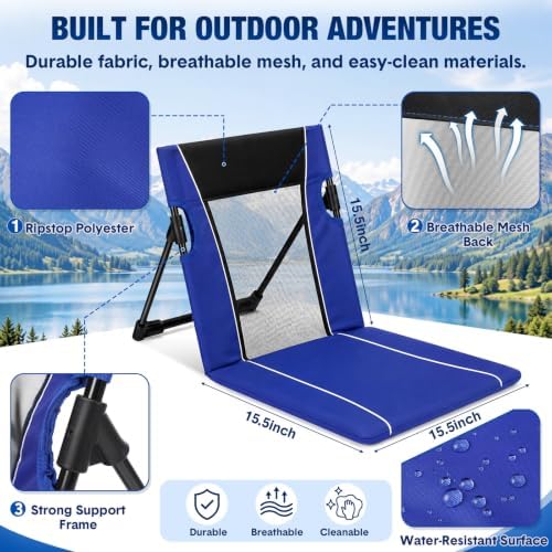 1pack Foldable Floor Chair with Back Support Folding Beach Chair, Blue