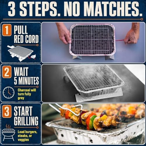 Pull Start Fire Grill, Natural Hardwood Charcoal, Portable 3hr Burn, 1 Pack