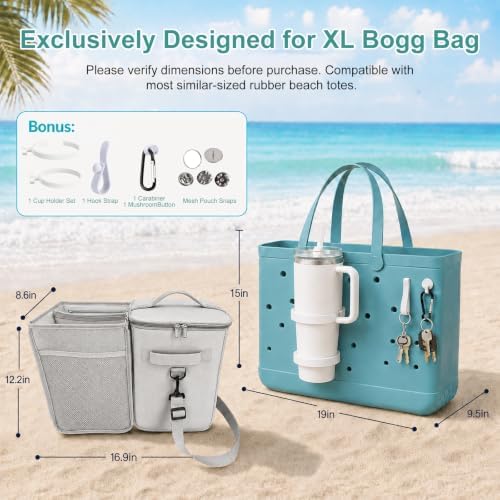 2-in-1 Insulated Cooler Organizer Insert for Bogg Bag XL – Leak-Proof Ice Chest with Zipper and Cup Holder Included – Lightweight Mesh Divider Pouch for Beach, Camping, Road Trips
