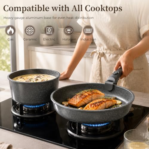 YASHE 15Pcs Nonstick Pots and Pans Set with Removable Handle, Oven Safe