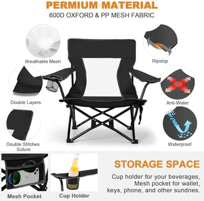 Joyfair Beach Camping Chair (2 Pack), Folding Chair for Adults (Black)
