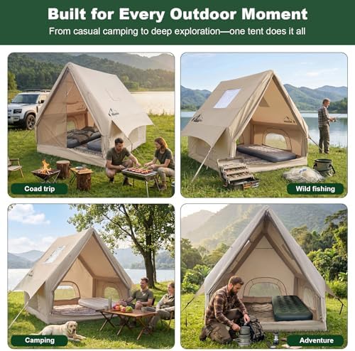 NANJEEN® Large Luxury Inflatable Camping Tent,Wind & Rain Resistant,12㎡ Interior,2-10 Person Shelter,8 Minutes Fast Setup with Hand Pump,All-Season Ready,Dual Doors,Mosquito-Proof Mesh Windows