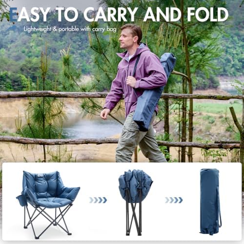 Portal Oversized Padded Camping Chair 2 Pack,350 lbs Folding Chairs Outdoor,Blue