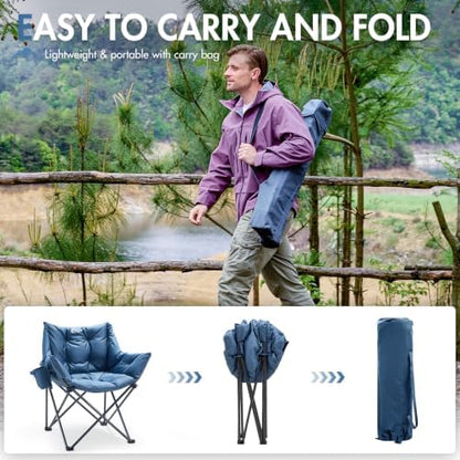 Portal Oversized Padded Camping Chair 2 Pack,350 lbs Folding Chairs Outdoor,Blue
