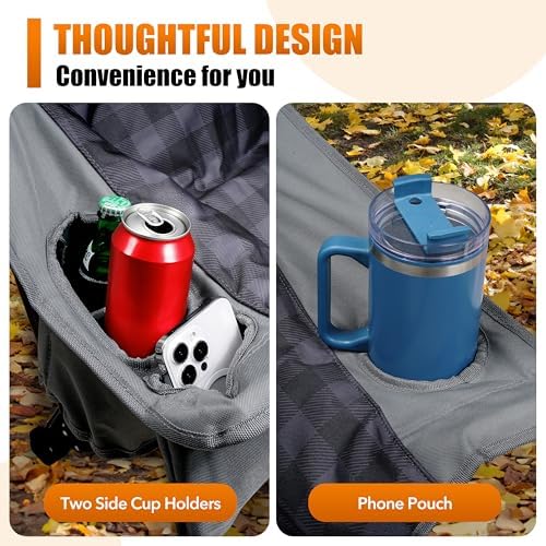 Camping Chairs for Adults 2 Pack Heavy Duty Padded Folding XL Camp Chair with Cup Holder, Supports 500lbs, Oversized Large Outdoor Widen Comfy Lawn Chairs for Tailgating Sports Beach