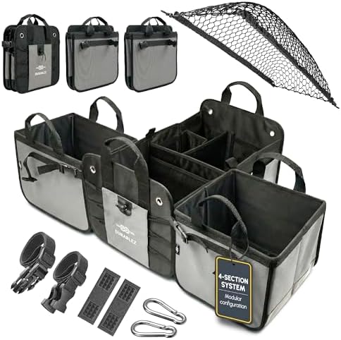Extra Large Modular Collapsible Car Trunk Organizer System, Gray