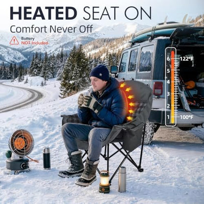 Heated Oversized Camping Chair - Heavy Duty Padded Comfy Warm Outdoor Chair