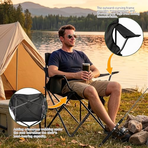 Outvita Portable Camping Chair with Insulated Cooler & Bag Black