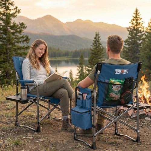 Overmont Folding Camping Chair with Side Table, Cooler Bag, 400 lb Capacity
