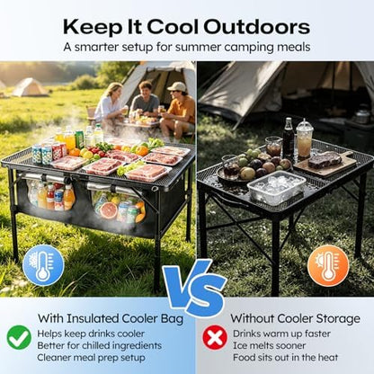 Folding Camping Table with Storage and Insulated Cooler Bag