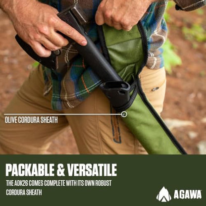 AGAWA ADK26 - Transforming Hatchet & Camping Axe - 2-in-1 Carbon Steel Log Splitter - Camping Gear for Hiking, Fishing, Hunting, Bushcraft, Survival Kit & Bug Out Bag