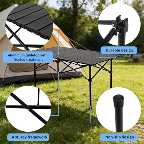 Camping Table with 4 Chairs, Portable Folding Picnic Table Set