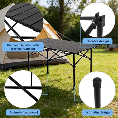 Camping Table with 4 Chairs, Portable Folding Picnic Table Set