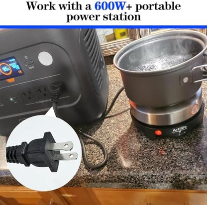 Artilife 500W Mini Electric Hot Plate - Moka Pot Special, 110V Compact RV Camping Stove, 4" Cast Iron Burner for Coffee, Low Wattage Portable (Silver)