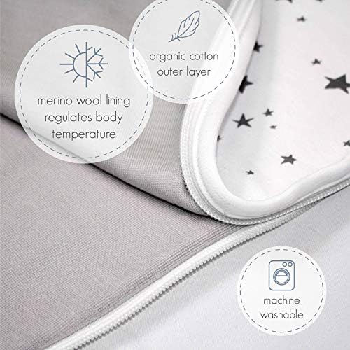 Woolino 4 Season Ultimate Baby Sleep Sack, Merino Wool Baby Sleeping Bag, Organic Cotton Outer, Adjustable 2-24 Months Size Fits Infants & Toddlers - Succulent