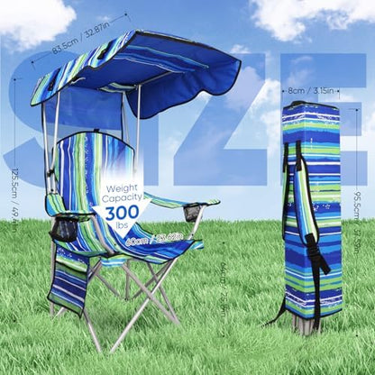 VTOY Portable Folding Camping Chair with Canopy, Outdoor Sun Shade Chair
